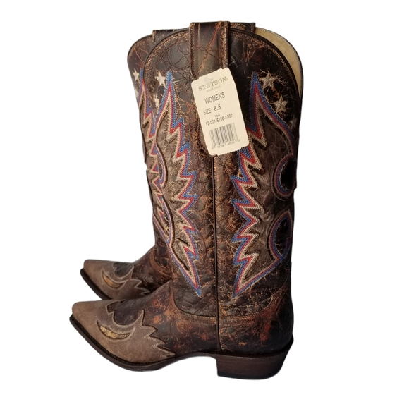 Stetson Leather Cowboy Boots 8.5 Red/White/Blue Western Rodeo Festival Event - Picture 6 of 14